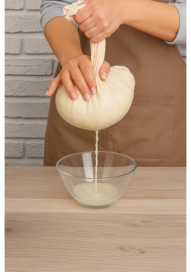 Organik Yıkanabilir Yuvarlak Keten Süzme Bezi Bej