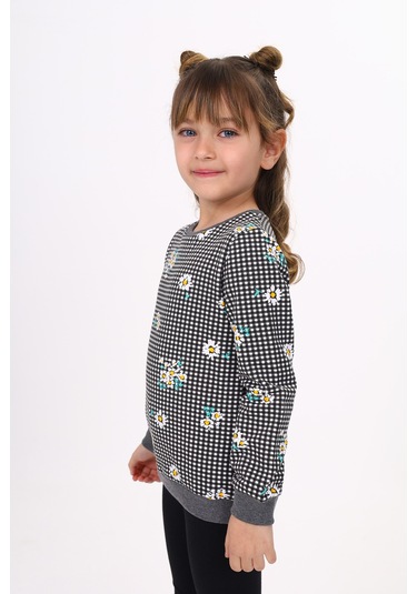 Toontoy Kız Çocuk Papatya Baskılı Sweatshirt Antrasit