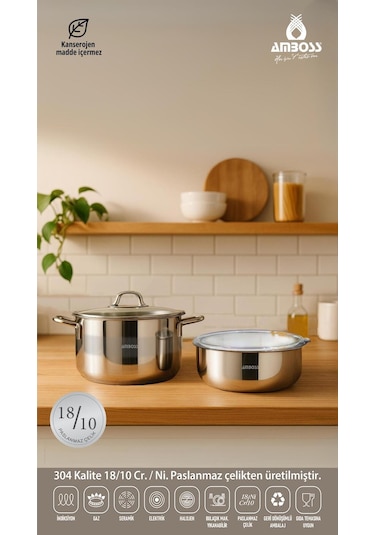 4 Parça Cook And Store Paslanmaz Çelik Tencere Saklama Kabı Pratik Set Gri