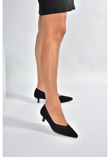 Fox Shoes V404090302 Siyah Süet Sivri Burun Alçak Topuklu Kadın Ayakkabı Siyah