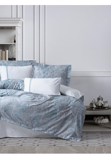 Çift Kişilik Elit Saten Nev Takımı Stilla Mavi - Blba-455961 Renkli