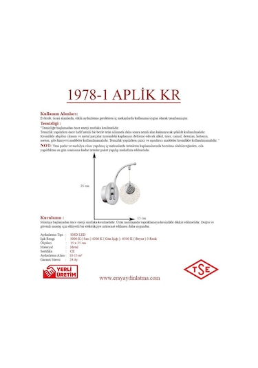 Eray Aydınlatma 1978-1 Aplik Krom