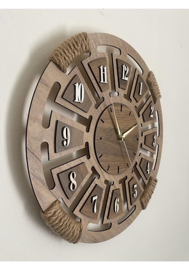 Ümra Lazer Ahşap Dekoratif Hasır Detaylı Duvar Saati 40x40 Cm Sessiz Akar Mekanizma 0000dvs1 Akçaağaç