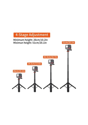 Vrıg Tp-08 Spor Kamerası Selfie Çubuğu Tripod Standı Alüminyum Alaşım 51cm/20.1in Maks. Gopro 11/10/9 Vlog Selfie Çubuğu 58847362