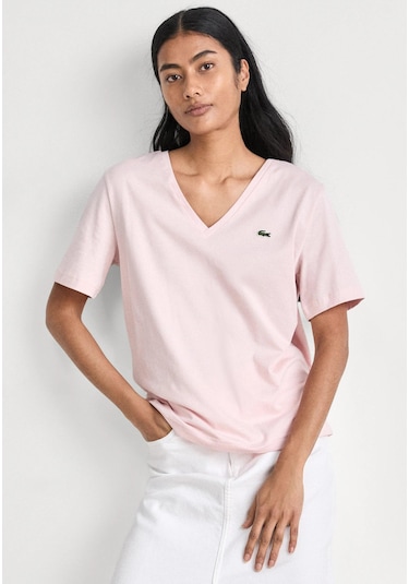 Lacoste V Yaka Organik Pamuk Bayan T-shirt Açık Pembe