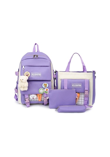 Sevimli Kore Tarzı Kız Öğrenciler İçin Harajuku Desenli Ortaokul Ve İlkokul Sırt Çantası, Okul Çantası Modelleri Mor