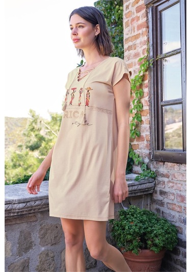 Monamise 22080 Kadın Kısa Kollu Gecelik-bej Bej