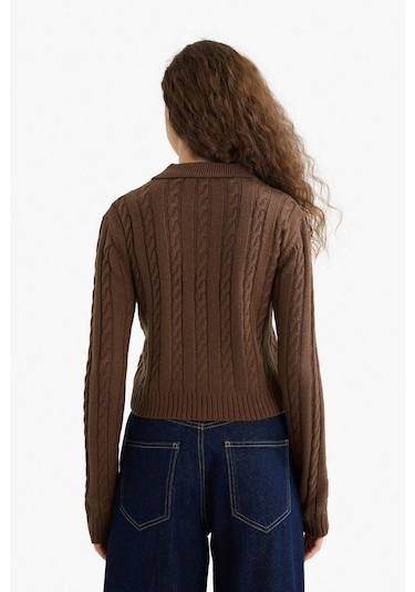 Defacto Regular Fit Polo Yaka Fermuarlı Triko Hırka A3331ax25wnbn319 Kahve