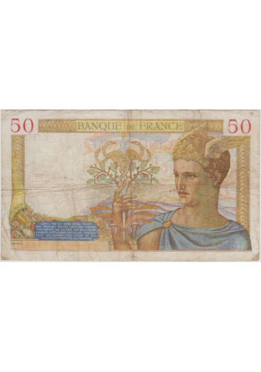 Fransa 50 Frank 1938. Kenarlarda Yırtıkları Var Temiz+