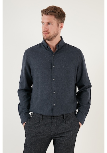 Buratti Pamuklu Regular Fit Düğmeli Yaka Kışlık Erkek Gömlek Cf24W127079 Lacivert