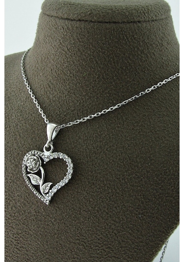 Kalbimin Gülü Kalpli Gümüş Kolye Wsn07