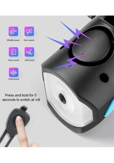 Xbyc 6163 Usb Şarjlı 250 Lümen 140 Db Yüksek Sesli Bisiklet Ön Farı Ve Korna Siyah