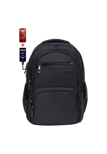 Dada Çok Bölmeli Siyah Okul Sırt Çantası Usb Soket 15,6 İnç Su Geçirmez Oxford Kumaş