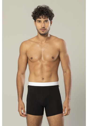 Erdem Siyah Pamuk Elastan Uzun Boxer 1417 Siyah