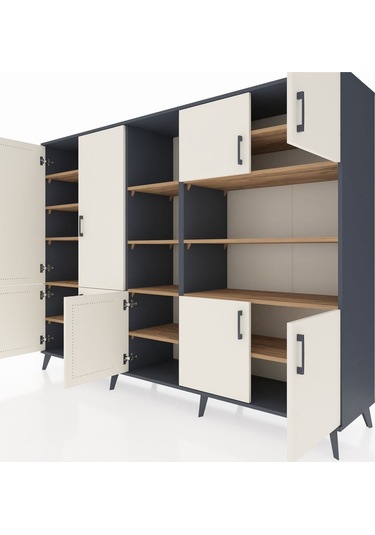 Hyperion Dolap 14 Raflı 9 Kapaklı 220x44x163 Antrasit-aytaşı/çam Antrasit-aytaşı/çam