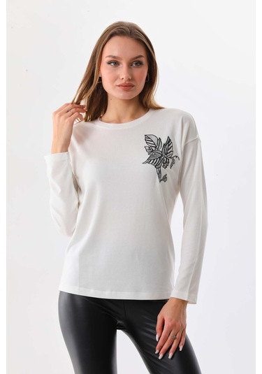 Sistas Kadın İşleme Detaylı Uzun Kol Bluz 23640 Ekru