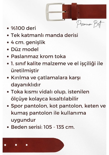 4 Cm. Spor Hakiki Deri Düz Model Erkek Kemer Kahverengi Kahverengi
