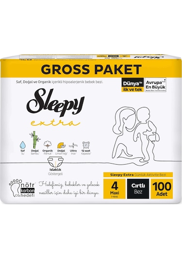 Sleepy Extra Günlük Aktivite Gross Paket Bebek Bezi 4 Numara Maxi 100 Adet