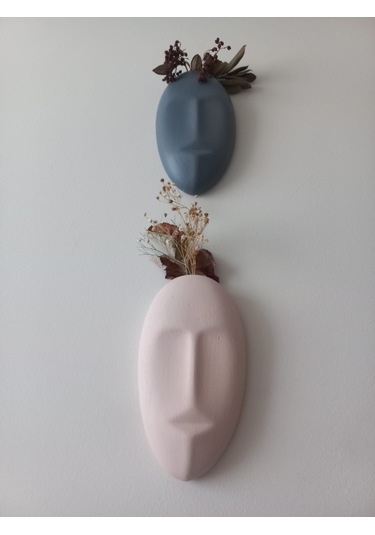 Dekoratif 2'li Yüz Duvar Vazosu, Duvar Süsü ,heykel Aksesuar Gri Bej