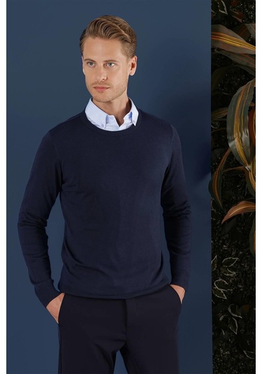 Tr 858 Slim Fit Lacivert Klasik Triko Lacivert