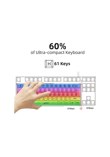 Dancemonkey Hxsj V700t 61 Tuşlu Rgb Aydınlatmalı Şeffaf Klavye - Ergonomik, Çıkarılabilir Usb Kablo