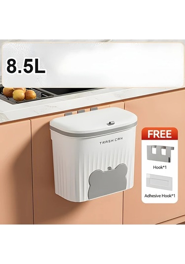 Dashanshop Kompakt 2,25 Galonluk Duvar Tipi Çöp Kovası Koku Emici Kapaklı Pratik Süpürgeli Beyaz