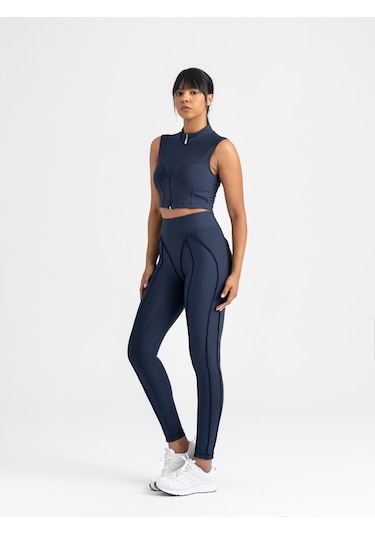 Dikişle Modellenmiş Spor Tayt Lacivert