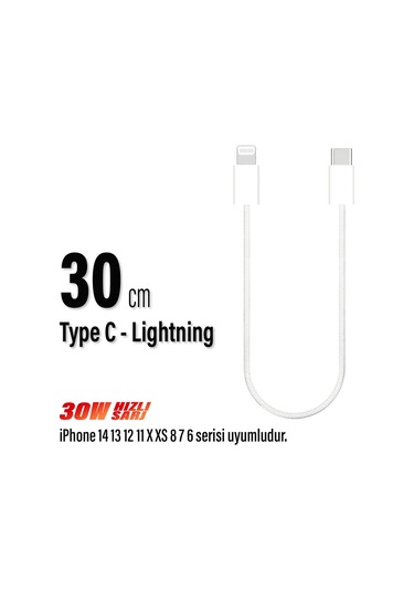 30cm İphone Şarj Kablosu Type C Lightning Hızlı İphone 14 13 12 11 Uyumlu
