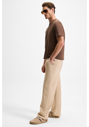 Grımelange DOTTI Erkek Beli Lastikli Kordonlu Yanları Cepli Relaxed Fit Eşofman Altı Bej