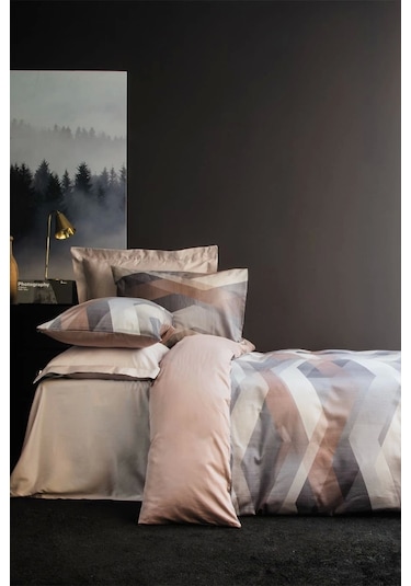 Helix Kahve 210 Tc 83 Tel Dijital Pamuk Saten Çift Kişilik Nevresim Takımı Çok Renkli