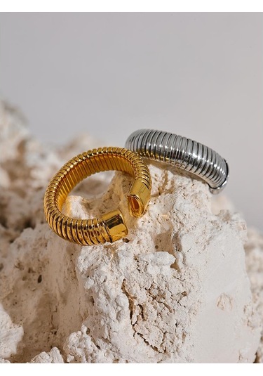 Altın Eetit Moda Paslanmaz Çelik Yuvarlak Elastik Açık Halka 2023 Minimalist 18k Pvd Kaplama Metal Klasik Doku Takı Anillo Bijoux Altın