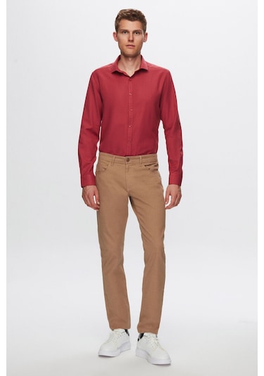 D's Damat Erkek Gömlek Slim Fit Bordo Renk 6EF02ORT00288 Bordo