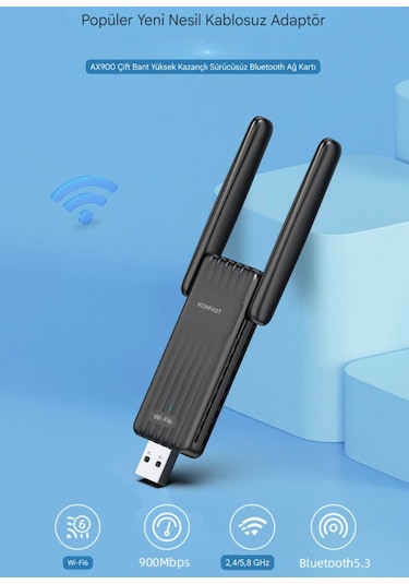 Comfast 943f Wifi+bluetooth Adaptör Çift Anten Yüksek Çekim 900mb