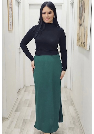 Beli Lastikli Verev Kesim Büyük Beden Etek 6006-yeşil Yeşil