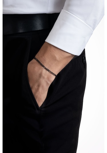 Klasik Siyah Rodyum Kaplama Çelik Erkek Bileklik Siyah