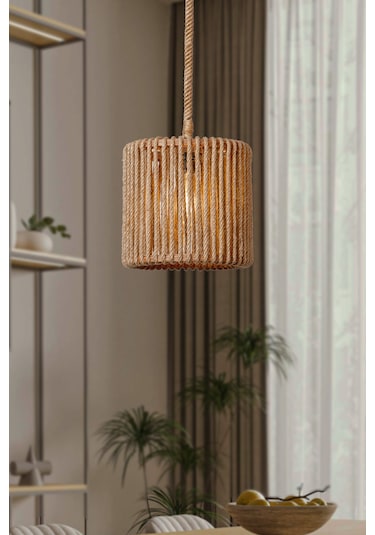 Jüt Serisi Frezya Çift Halatlı Sarkıt Avize Ahşap