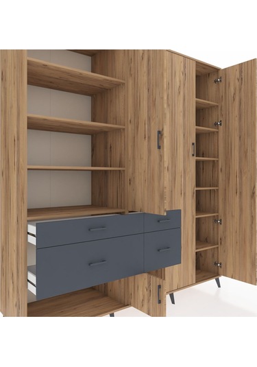 Kronos Dolap 14 Raflı 4 Çekmeceli 4 Kapaklı 220x59x243 Çam-çam/antrasit Atlas Çam/antrasıt