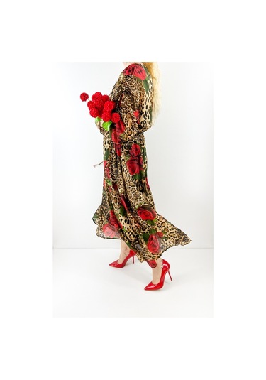 Modaonna Kadın Çiçek Desenli Şifon Elbise Çok Renkli