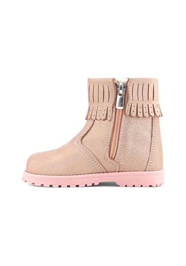 Rakerplus Chiron Hakiki Deri Pembe Simli Fermuarlı Kız Çocuk Bot Çizme Pembe