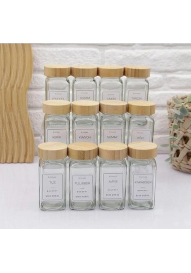 Bambu Kapaklı 12 Adet Cam Baharatlık Seti 120 Ml Bambu