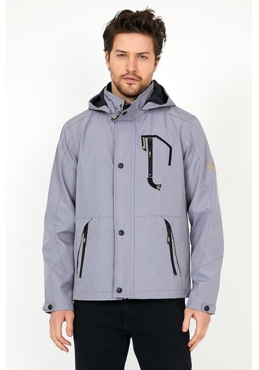 Sivaist Yeni Sezon Erkek Gri Softshell Kapüşonlu Iç Cepli Mont