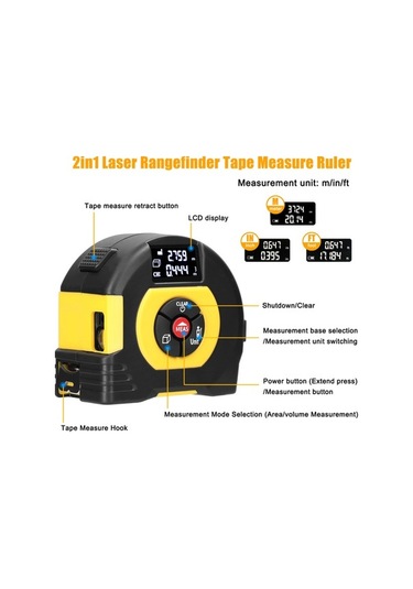 Pazly Usb Şarjlı 2'li Lazer Ve Şerit Metre, Alan Ve Hacim Ölçüm Cihazı