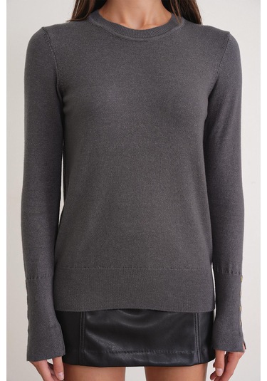 6736 Kadın Bisiklet Yaka Kolu Droplu Triko Kazak Antrasit Antrasit