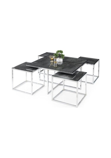Kares 4 Zigonlu Orta Sehpa Metal Krom 90X90X47Cm (531807947)