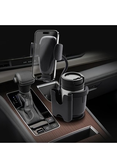 Dashanshop Siyah Abs Su Geçirmez Ayarlanabilir Araç Bardak Tutucu Telefon Standlı Çiftli