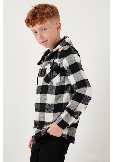 Lela Kapüşonlu Çift Cepli Ekoseli Oduncu Erkek Çocuk Gömlek Cf25W81787 Siyah