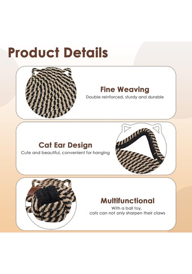 Moveevo Doğal Pamuk Kedi Tırmalama Pedi, 15,7'' Yuvarlak Yer Matı İç Mekan - Mobilya Koruyucu Duvar & Kanepe İçin