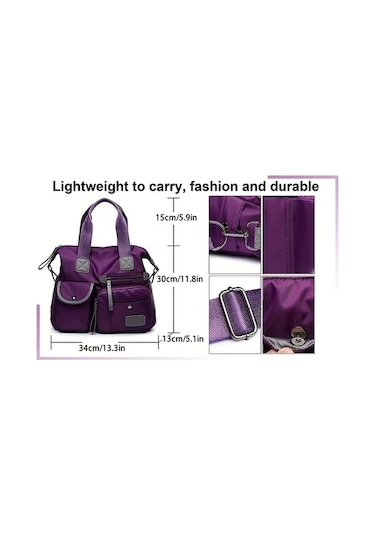Trendooze Sunshine011 Kadın Mor Nylon Çanta Askılı Fermuarlı Bölmeli Okul İş Seyah Mor
