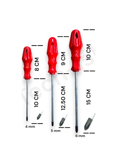 Yıldız Tornavida Seti 3'lü Yıldız Uçlu Kırmızı Saplı