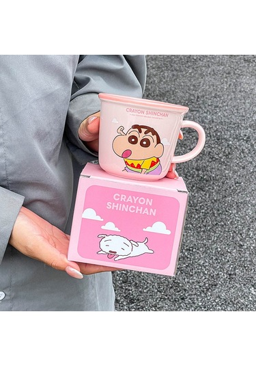 Yifomall Küçük Şeker蜡笔小新 Desenli Pembe 340ml Seramik Kupa - Sevimli Çiftler İçin Kahve/su Bardak, Ev Kullanıma Uygun, Doğum Günü Hediyesi Diğer